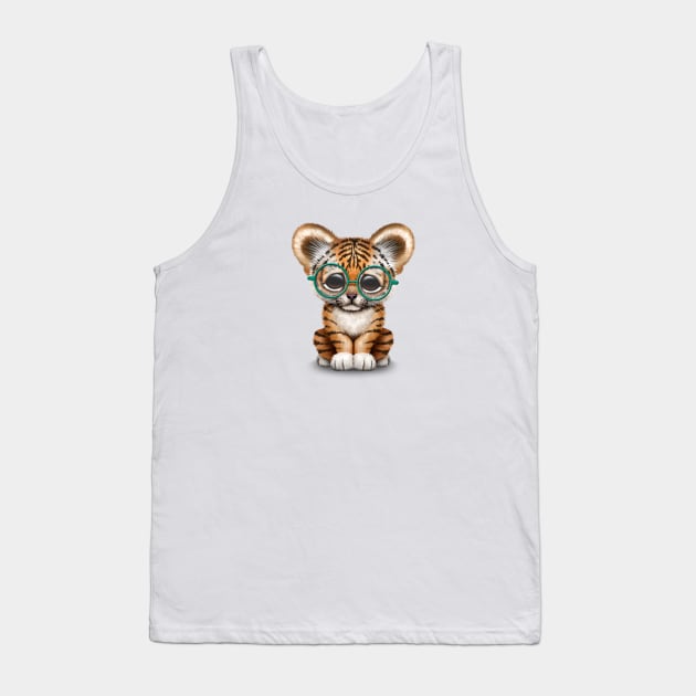 Cute Baby Tiger Cub Wearing Glasses Tank Top by jeffbartels